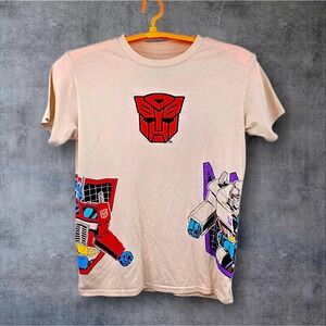 Transformers Hasbro AOP Graphic T-Shirt‎ Large Cream Optimus Prime Megatron